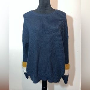 Eddie Bauer oversized sweater - Navy, mustard yellow & white size medium